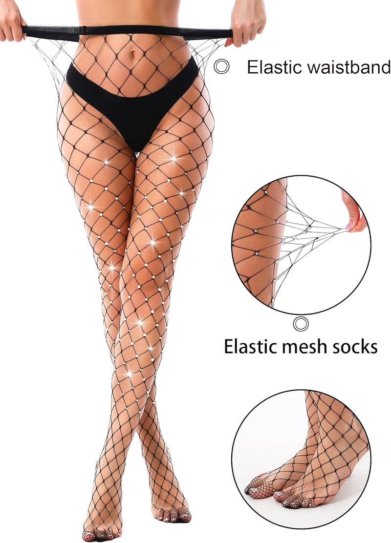 VEBZIN Sparkly Large Mesh Fishnet Tights Glitter Rhinestone Fishnets Stockings - Image 1